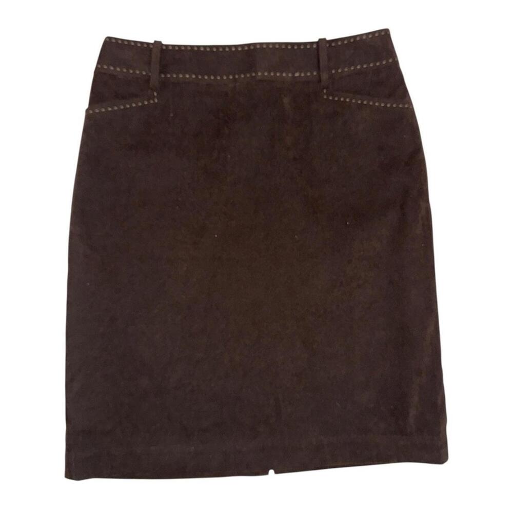 J.McLaughlin Chocolate Brown Suede‑Look Midi Skirt Size‎ 4